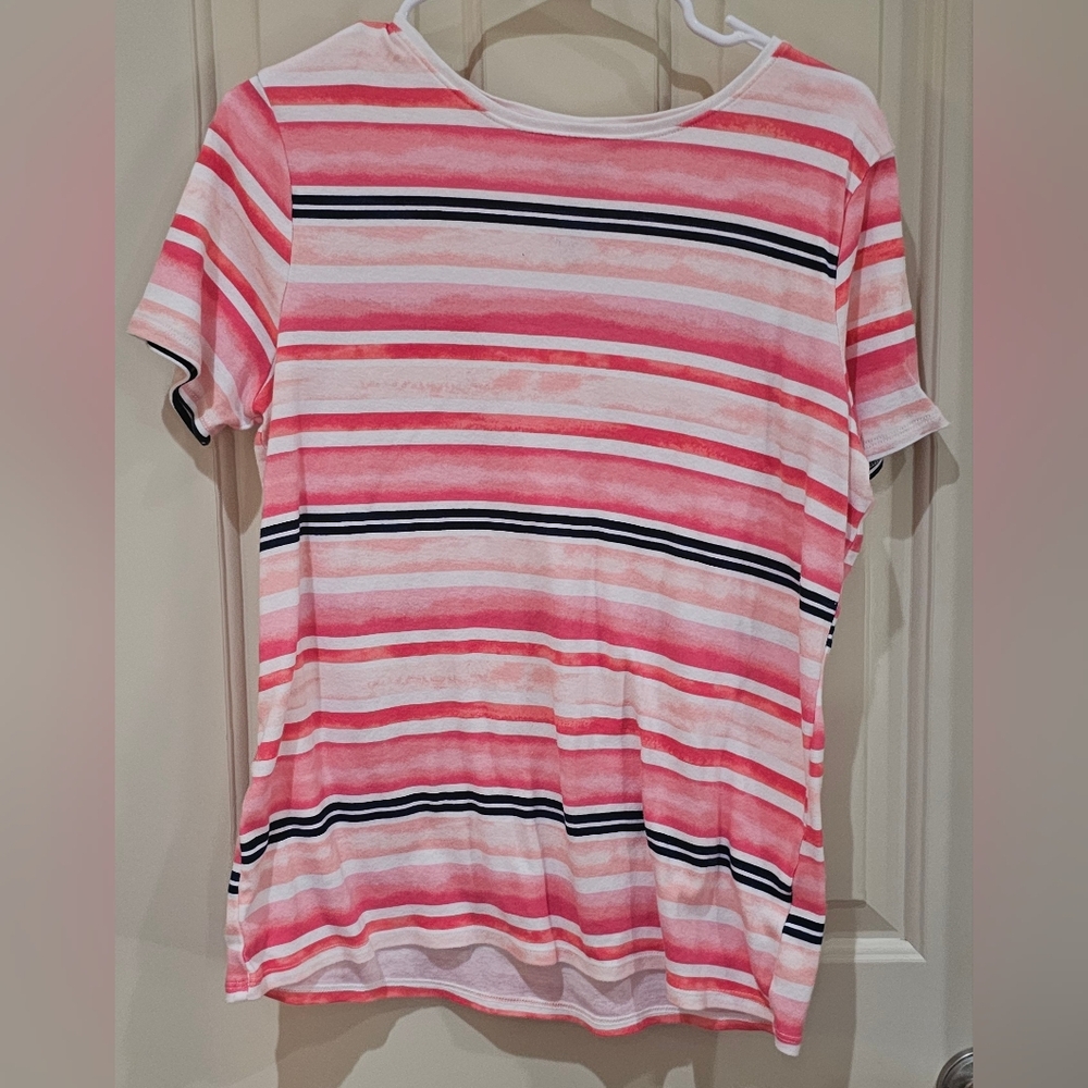 Croft & Barrow Striped Pink and White T-Shirt